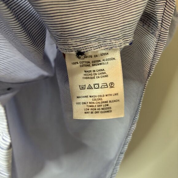 Maeve Anthropologie Blue Pinstripe Top Off The Shoulder Ruffle Button Tank Sz 4 - Picture 5 of 8